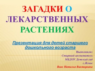 загадки о лекарственных растениях для детей старшего дошкольного возраста