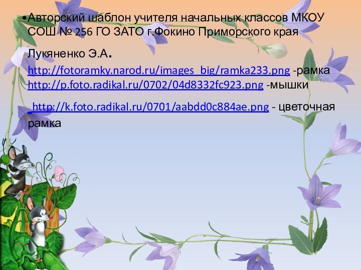 Авторский шаблон учителя начальных классов МКОУ СОШ № 256 ГО ЗАТО г.Фокино