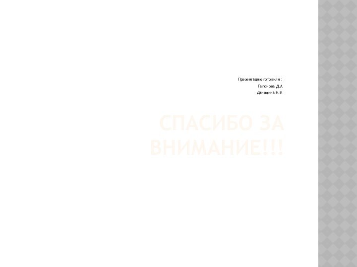 Спасибо за внимание!!!Презентацию готовили : Гапонова Д.АДанилина Н.И