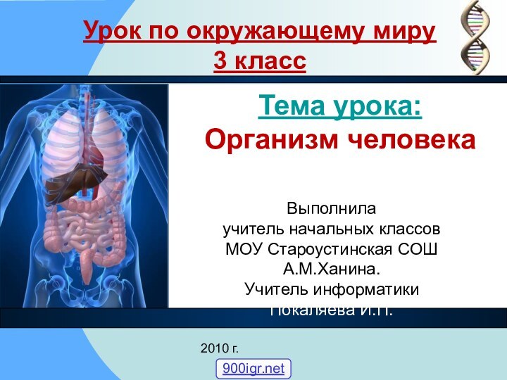 Урок по окружающему миру 3 классТема урока:  Организм человекаВыполнилаучитель начальных классовМОУ