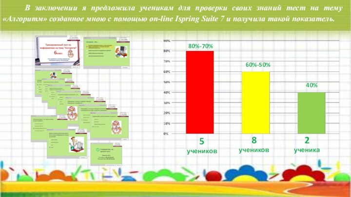 Заключение   В заключении я предложила ученикам для проверки своих знаний