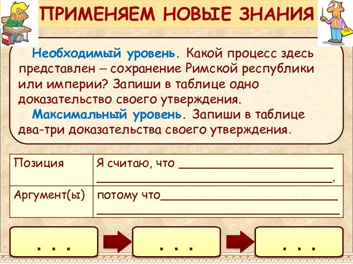 Необходимый уровень. Какой процесс здесь представлен – сохранение Римской республики или империи?