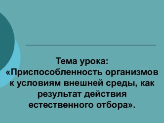 Приспособленность организмов к условиям внешней среды, как результат действия естественного отбора