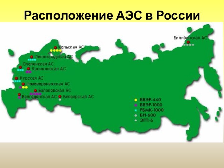 Расположение АЭС в России