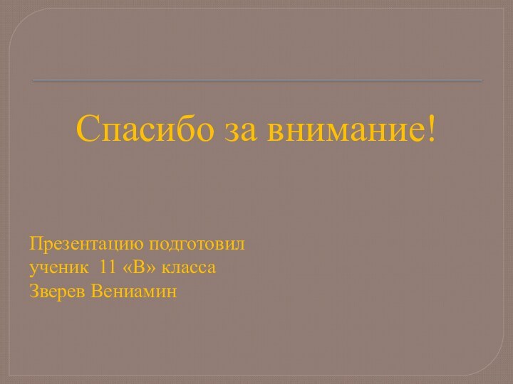 Спасибо за внимание!Презентацию подготовил ученик 11 «В» класса Зверев Вениамин