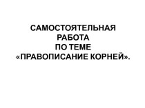 Самостоятельная работа Правописание корней