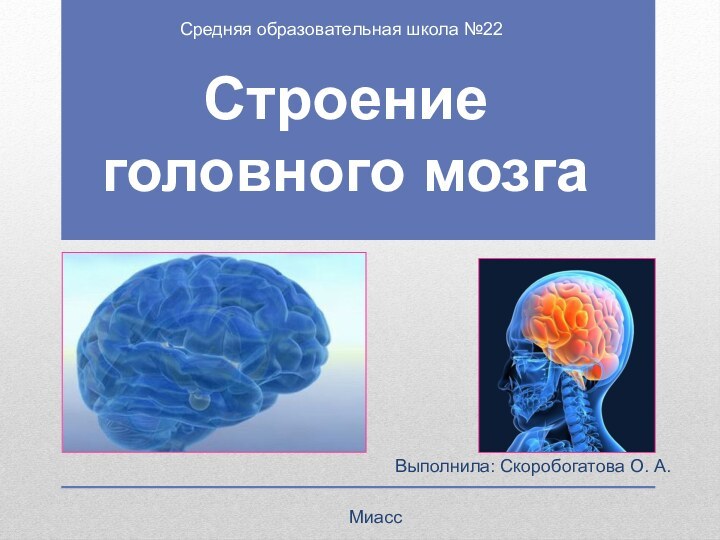 Строение головного мозгаВыполнила: Скоробогатова О. А.Средняя образовательная школа №22Миасс