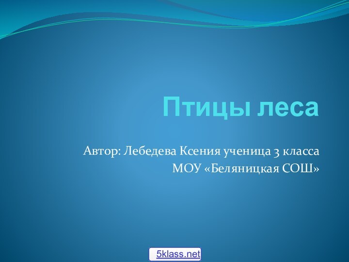 Птицы лесаАвтор: Лебедева Ксения ученица 3 классаМОУ «Беляницкая СОШ»