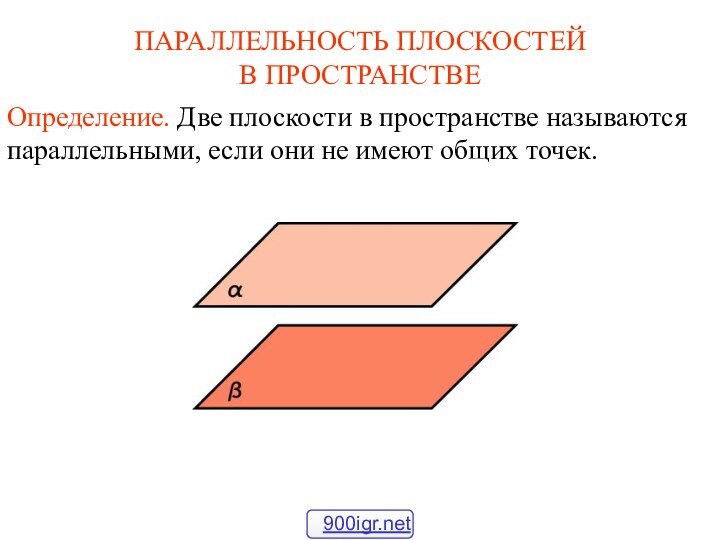 Определение. Две плоскости в пространстве называются параллельными, если они не имеют общих