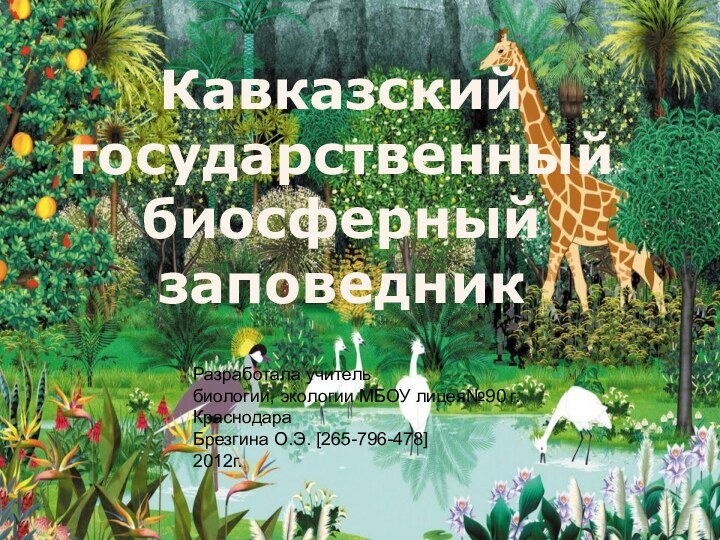 Кавказский государственный биосферный заповедникРазработала учитель биологии, экологии МБОУ лицея№90 г.КраснодараБрезгина О.Э. [265-796-478]2012г.