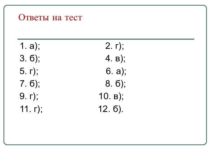 Ответы на тест1. а);