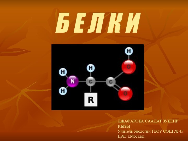 Б Е Л К И ДЖАФАРОВА СААДАТ ЗУБЕИР КЫЗЫУчитель биологии ГБОУ СОШ № 45ЦАО г.Москвы