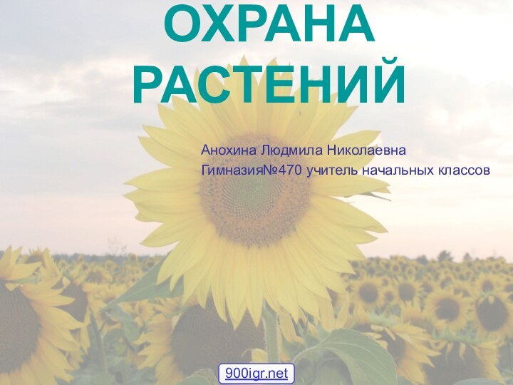 ОХРАНА РАСТЕНИЙАнохина Людмила НиколаевнаГимназия№470 учитель начальных классов