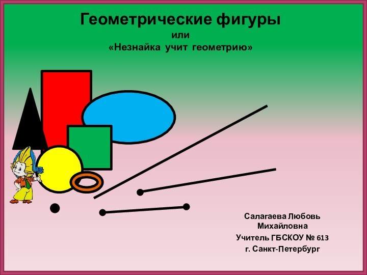 Геометрические фигуры или «Незнайка учит геометрию»Салагаева Любовь МихайловнаУчитель ГБСКОУ № 613г. Санкт-Петербург