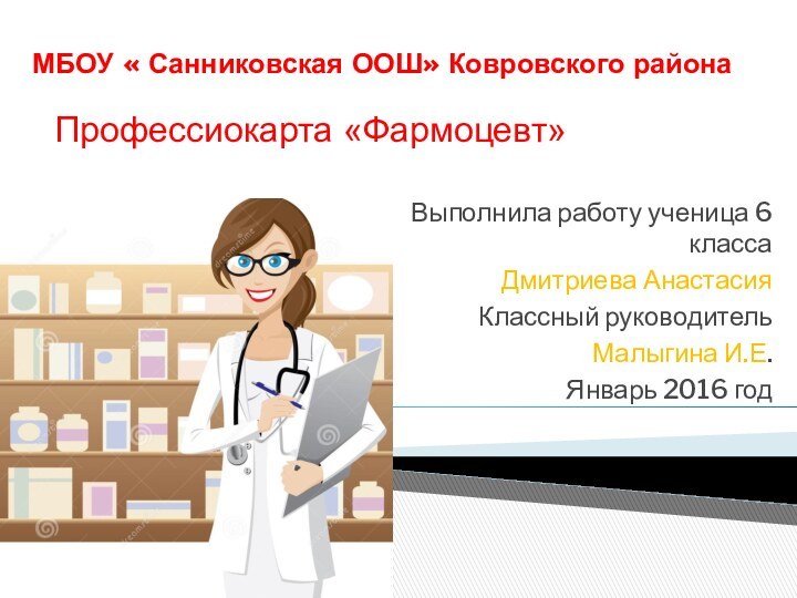 МБОУ « Санниковская ООШ» Ковровского района Выполнила работу ученица 6 классаДмитриева Анастасия