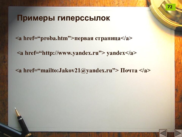 Примеры гиперссылокпервая страница  yandex Почта 72