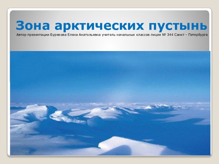 Зона арктических пустынь Автор презентации Бурякова Елена Анатольевна учитель начальных классов лицея