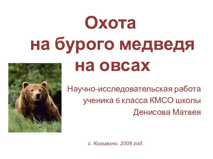 Охота  на бурого медведя  на овсахНаучно-исследовательская работа ученика 6 класса