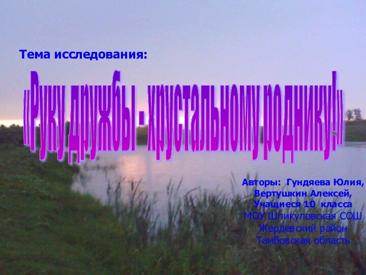 Авторы: Гундяева Юлия,  Вертушкин Алексей,Учащиеся 10 классаМОУ Шпикуловская СОШЖердевский районТамбовская