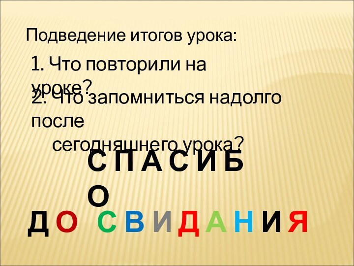 Подведение итогов урока:1. Что повторили на уроке?2. Что запомниться надолго после