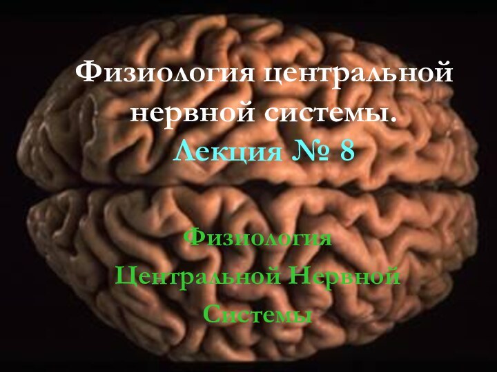 Физиология центральной нервной системы. Лекция № 8 Физиология Центральной Нервной Системы