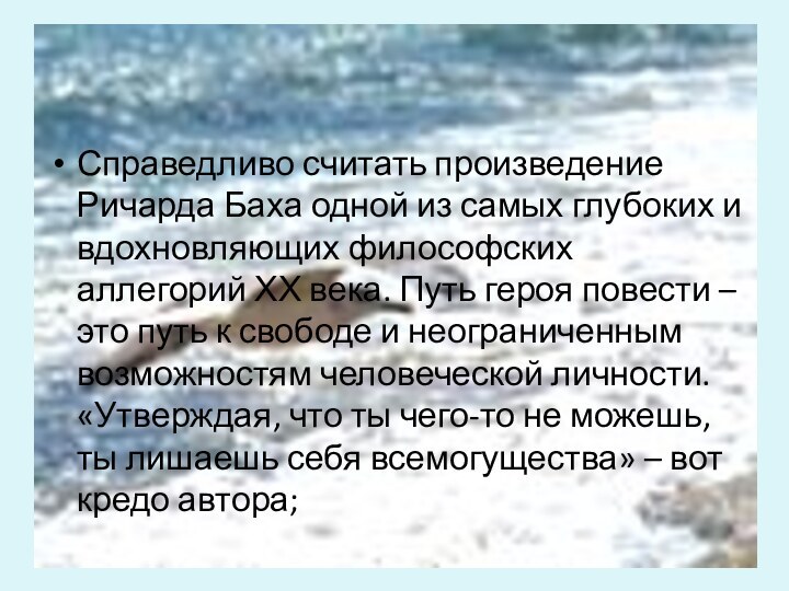 Справедливо считать произведение Ричарда Баха одной из самых глубоких и вдохновляющих философских