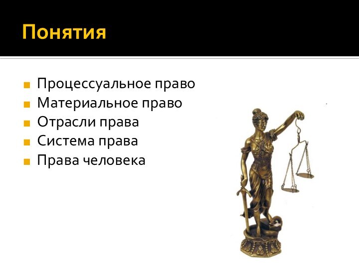 Понятия Процессуальное правоМатериальное правоОтрасли праваСистема праваПрава человека