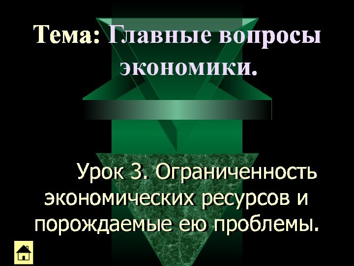 Урок 3. Ограниченность экономических ресурсов и порождаемые ею проблемы.Тема: Главные вопросы экономики.