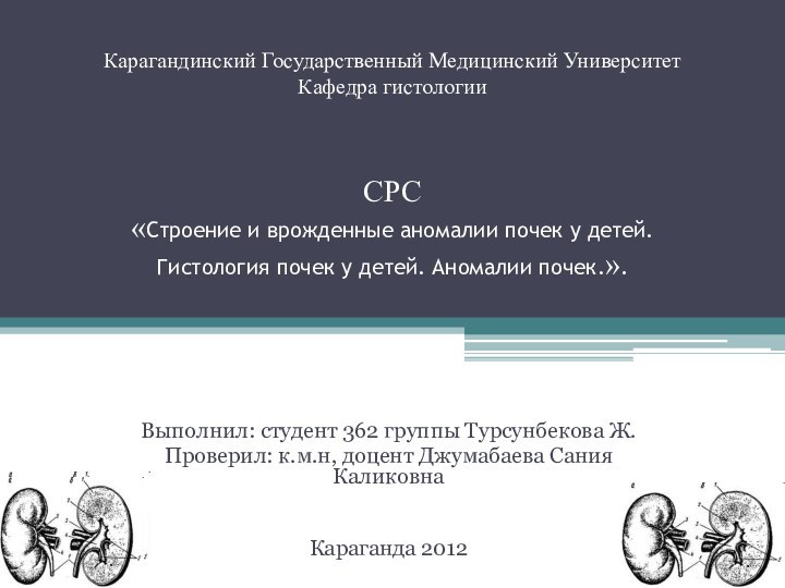 Карагандинский Государственный Медицинский Университет Кафедра гистологии    СРС «Строение и