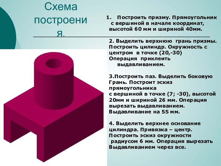 Построить призму. Прямоугольник с вершиной в начале координат, высотой 60 мм и