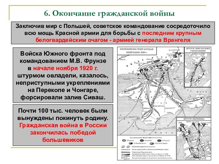 6. Окончание гражданской войныЗаключив мир с Польшей, советское командование сосредоточило всю мощь