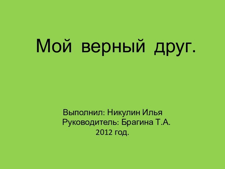 Мой верный друг.Выполнил: Никулин Илья  Руководитель: Брагина Т.А.2012 год.