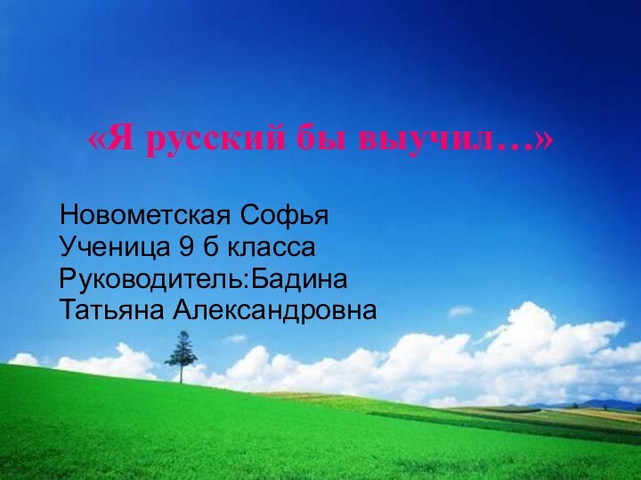 «Я русский бы выучил…»Новометская Софья Ученица 9 б классаРуководитель:Бадина Татьяна Александровна