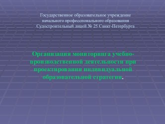 Организация мониторинга учебно-производственной деятельности при проектировании индивидуальной образовательной стратегии