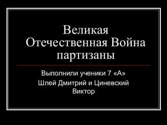 Великая Отечественная Война партизаны