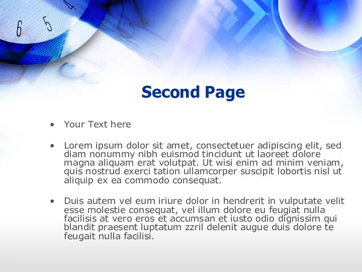 Second PageYour Text hereLorem ipsum dolor sit amet, consectetuer adipiscing elit, sed