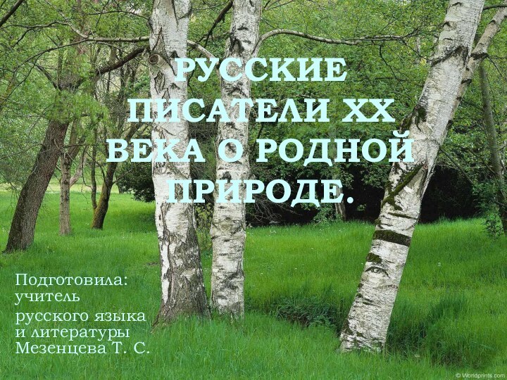 РУССКИЕ ПИСАТЕЛИ XX ВЕКА О РОДНОЙ ПРИРОДЕ.Подготовила: учитель русского языка и литературы Мезенцева Т. С.