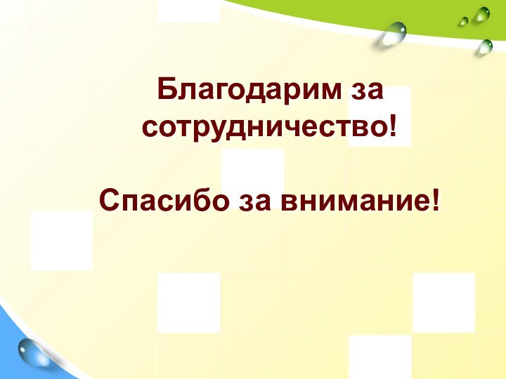 Благодарим за сотрудничество!  Спасибо за внимание!