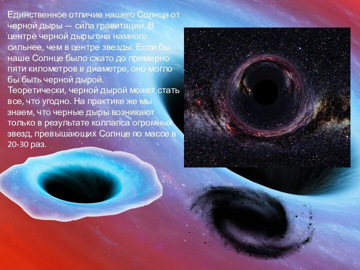 Единственное отличие нашего Солнца от черной дыры — сила гравитации. В центре