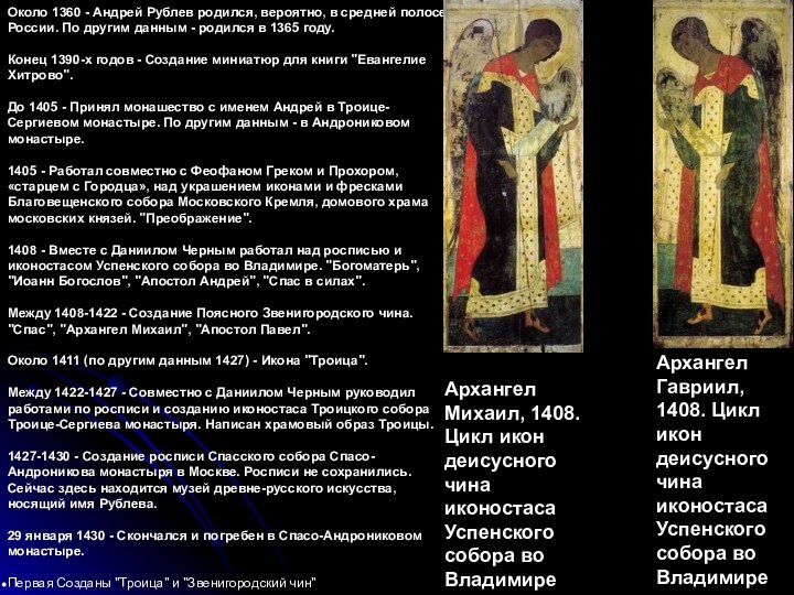 Около 1360 - Андрей Рублев родился, вероятно, в средней полосе России. По