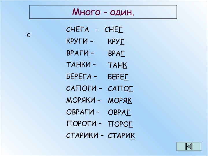 Много - один.ССНЕГА  -  СНЕГКРУГИ – ВРАГИ –ТАНКИ – БЕРЕГА