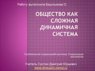 Общество как сложная динамичная система