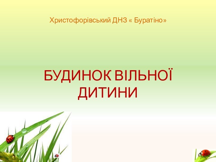 Христофорівський ДНЗ « Буратіно»БУДИНОК ВІЛЬНОЇ ДИТИНИ