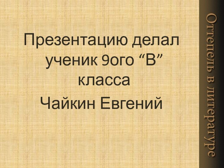 Презентацию делал ученик 9ого “В” классаЧайкин Евгений