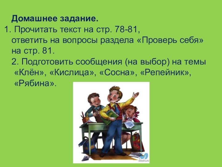 Домашнее задание. Прочитать текст на стр. 78-81, ответить на вопросы раздела «Проверь