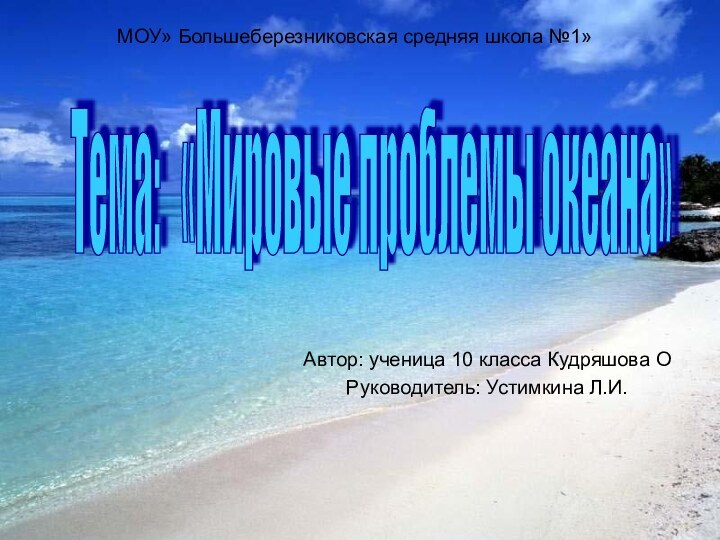 Автор: ученица 10 класса Кудряшова ОРуководитель: Устимкина Л.И.МОУ» Большеберезниковская средняя школа №1»Тема: