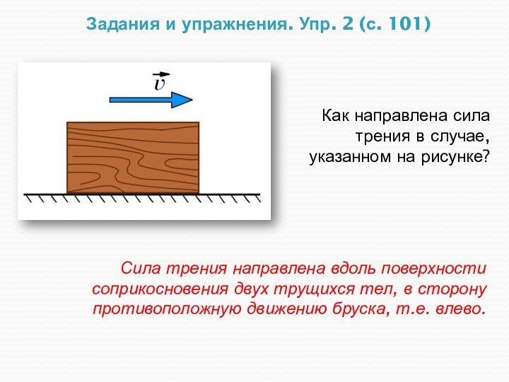 Задания и упражнения. Упр. 2 (с. 101)Как направлена сила трения в случае,