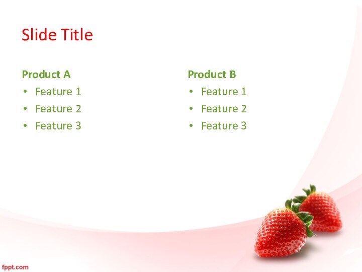 Slide TitleProduct AFeature 1Feature 2Feature 3Product BFeature 1Feature 2Feature 3