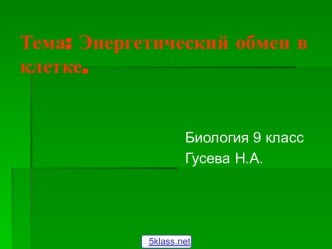 Энергетический обмен веществ в клетке