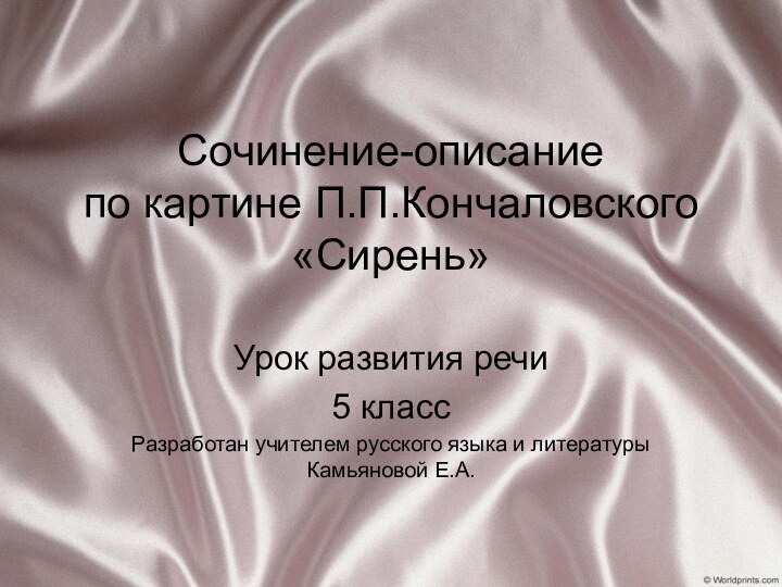 Сочинение-описание  по картине П.П.Кончаловского «Сирень»Урок развития речи 5 классРазработан учителем русского